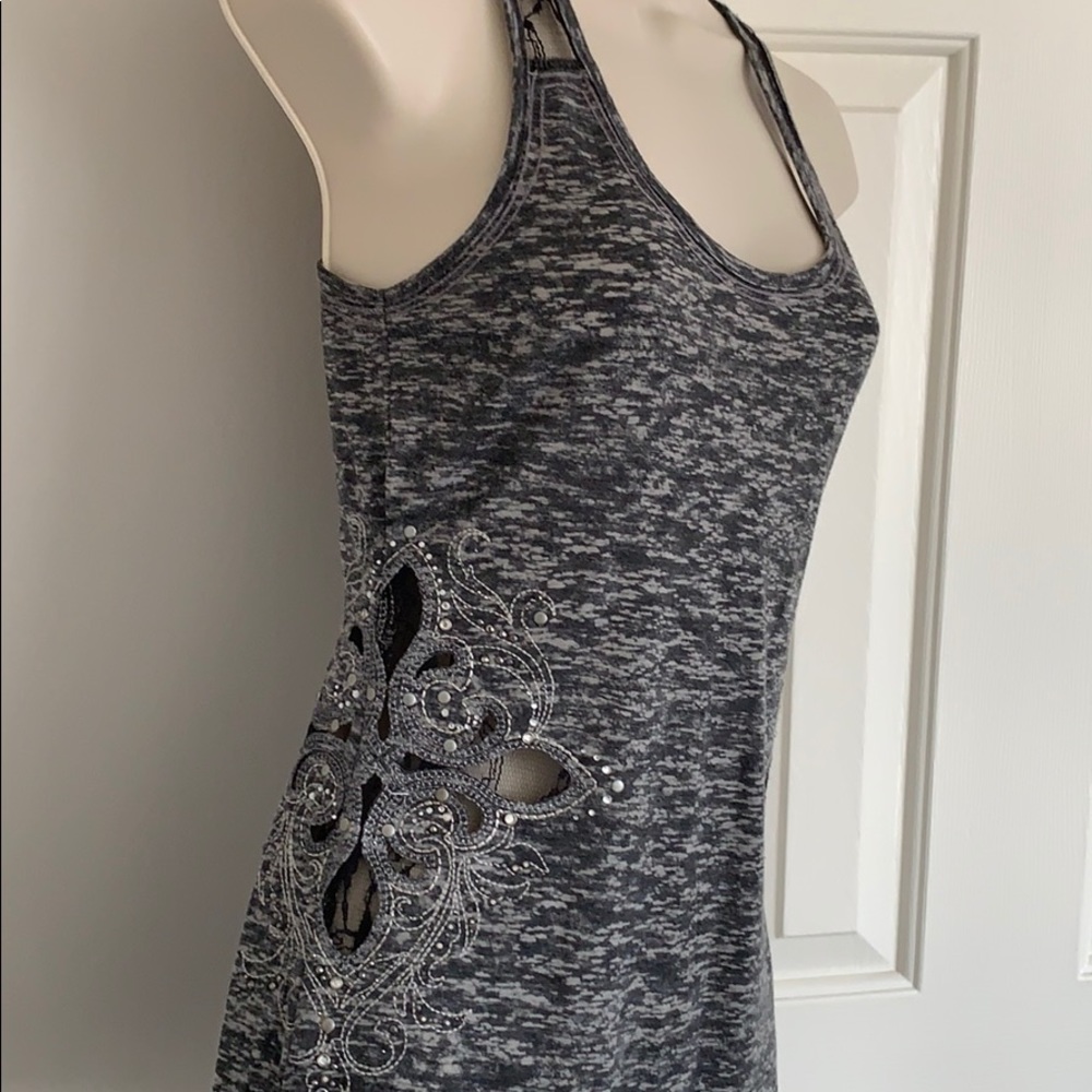 Gray and black lace cut out tank top